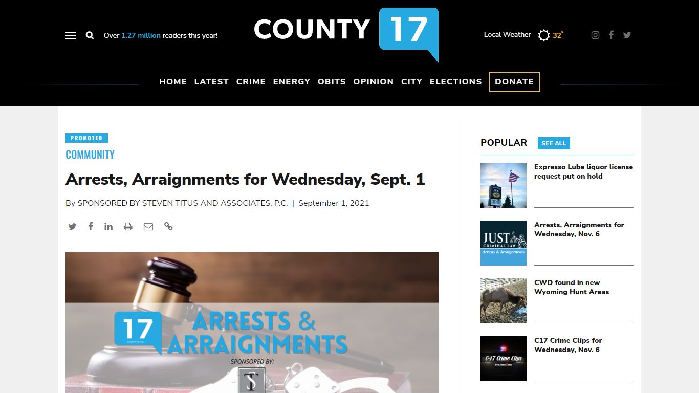 Arrests, Arraignments for Wednesday, Sept. 1 | County 17