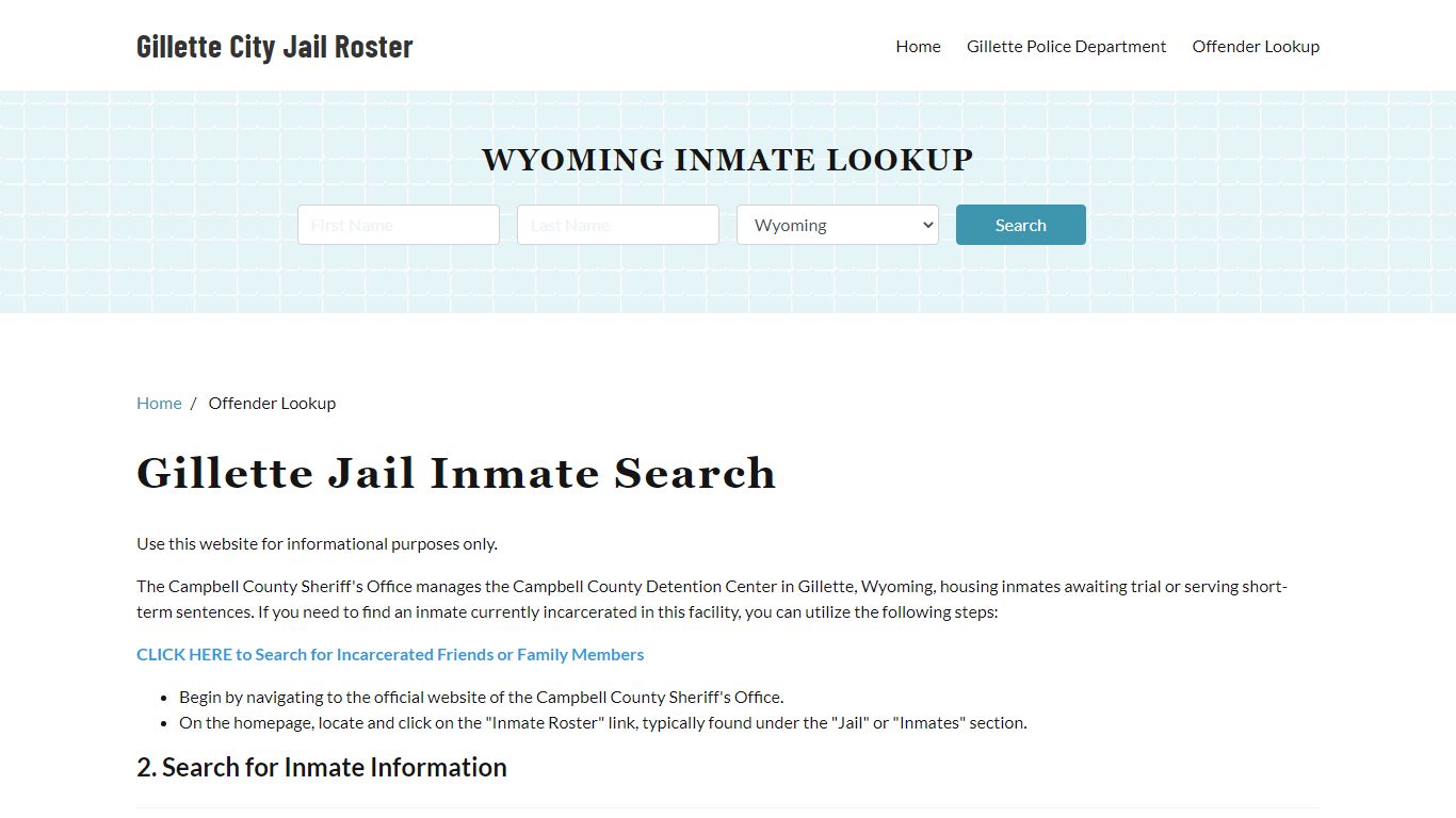 Gillette, WY Detainee Lookup - Gillette City Jail